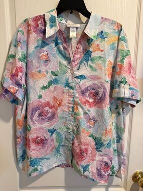 Alfred Dunner Floral Multicolor Short-Sleeve Button-Down Shirt